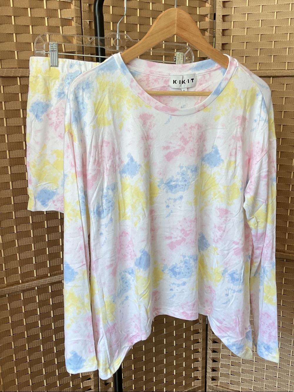 KIKIT Women's Pastel Tie-Dye Pajama Set - Pink, Blue & Yellow